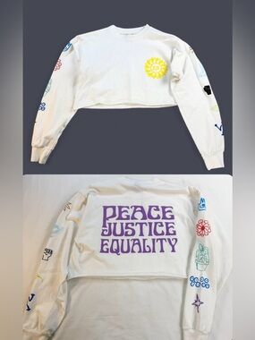 OBEY Peace Justice Equality Long Sleeve Tee Cropped Small